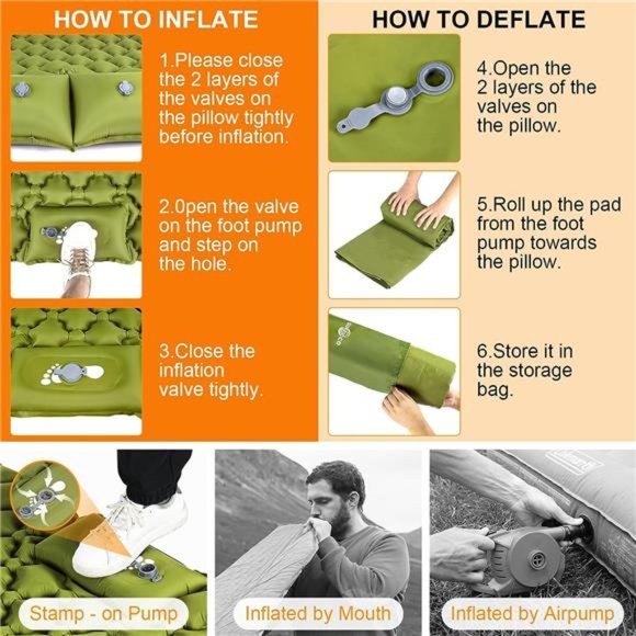 Camping Sleeping Pad, Ultralight Self Inflating Camping Pad 2 Person with Pillow - Picture 6 of 7